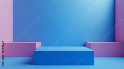 A blue and pink room with a blue square in the middle