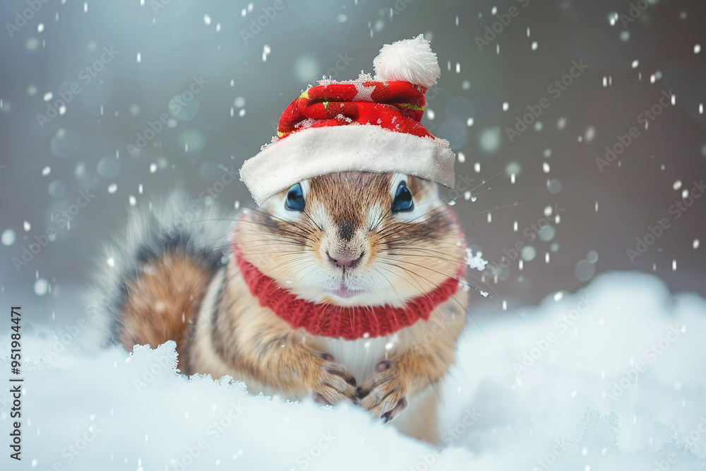A small squirrel wearing a red hat and a red sweater, A small squirrel wearing a red hat and a red sweater,