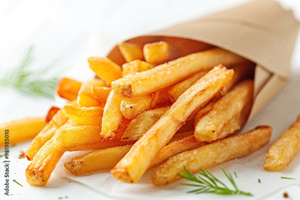 Golden French Fries in Paper Bag Golden French Fries in Paper Bag
