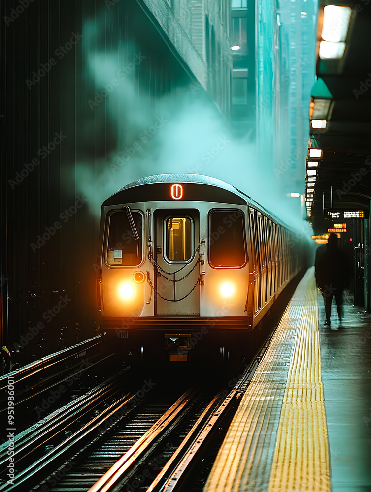 Naklejka premium Train arrêté en gare la nuit