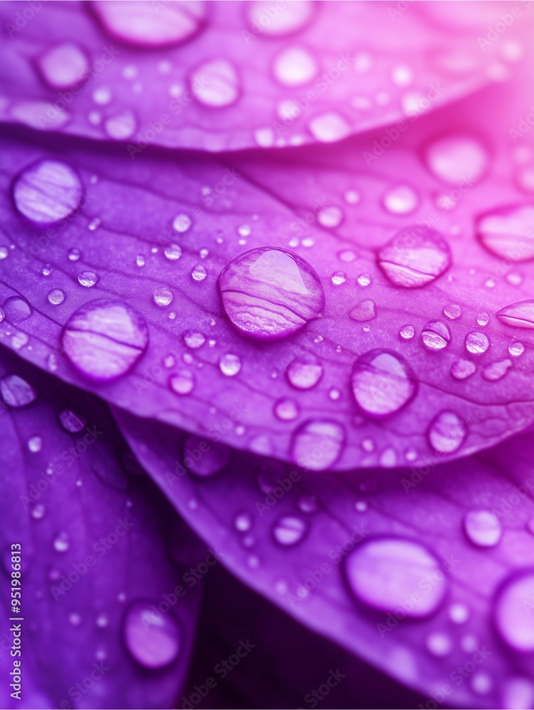 Rain Kissed Serenity: Purple petals with water droplets in soft pink lighting. Rain Kissed Serenity: Purple petals with water droplets in soft pink lighting.