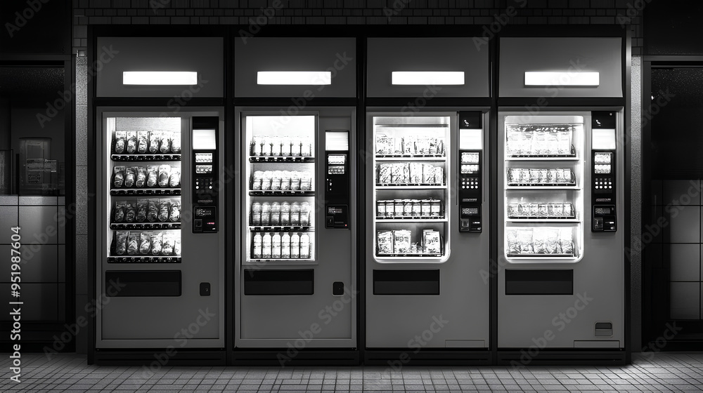 Blank black and white vending machine snacks and drinks mockup Blank black and white vending machine snacks and drinks mockup