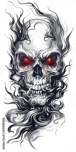 Tribal Skull tattoo design with smoke illustration