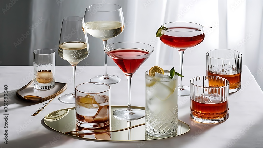 Glassware of different drinks isolated on white Glassware of different drinks isolated on white