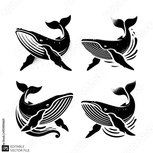 whale graphic design black and white vector clip art silhouette