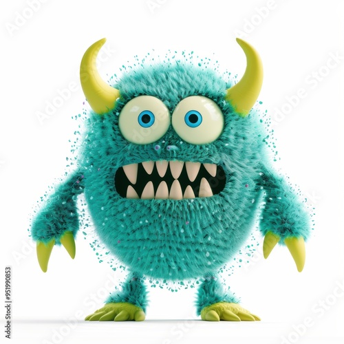 Medium shot of Cute cartoon monster like bacteria, isolated on a white background 