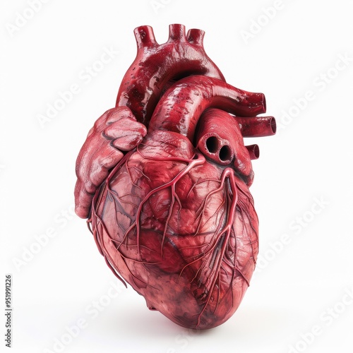 Medium shot of Heart dripping with red paint, isolated on a white background 
