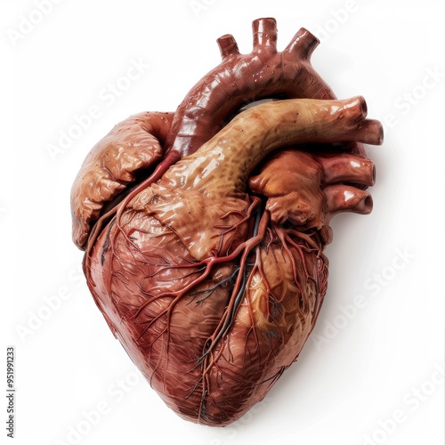 Medium shot of Heart dripping with red paint, isolated on a white background 