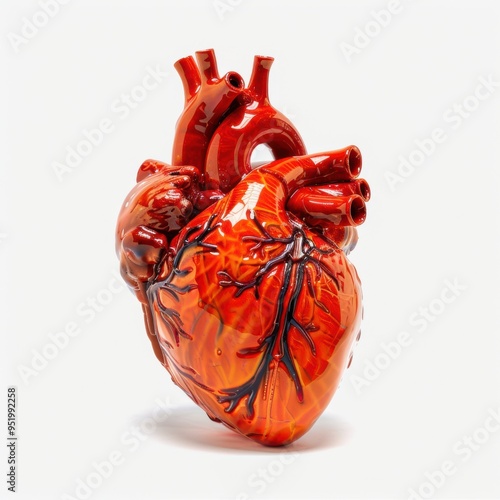 Medium shot of Heart dripping with red paint, isolated on a white background 