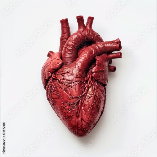 Medium shot of Heart dripping with red paint, isolated on a white background 