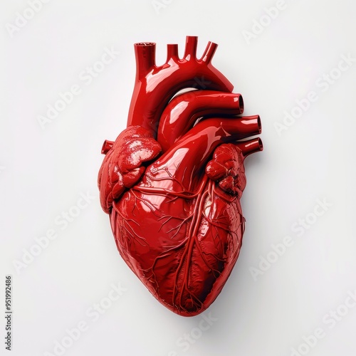 Medium shot of Heart dripping with red paint, isolated on a white background 