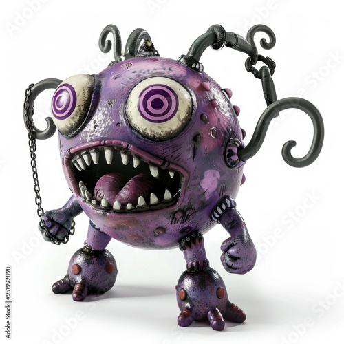 Medium shot of Cute cartoon monster like bacteria, isolated on a white background 