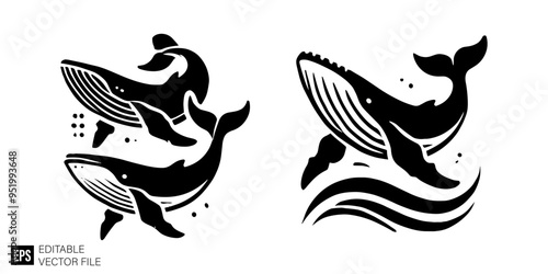whale graphic design black and white vector clip art silhouette
