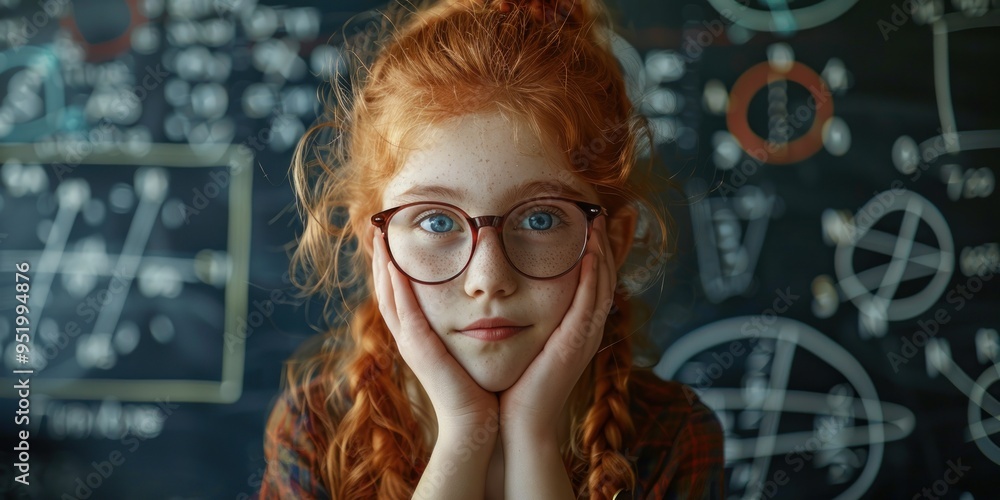 Young Girl with Glasses in a Classroom Young Girl with Glasses in a Classroom