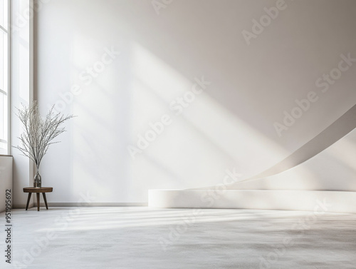Minimalist room interiors with minimal furniture and decor in neutral colors. Residential interior deign concept image with large copyspace.