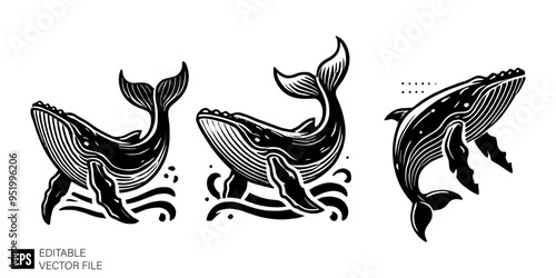 whale graphic design black and white vector clip art silhouette