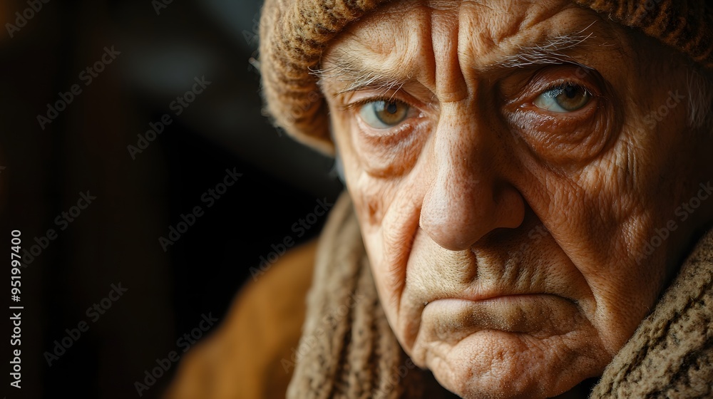 93. An elderly person conveying sadness with a sorrowful expression and downturned eyes 93. An elderly person conveying sadness with a sorrowful expression and downturned eyes