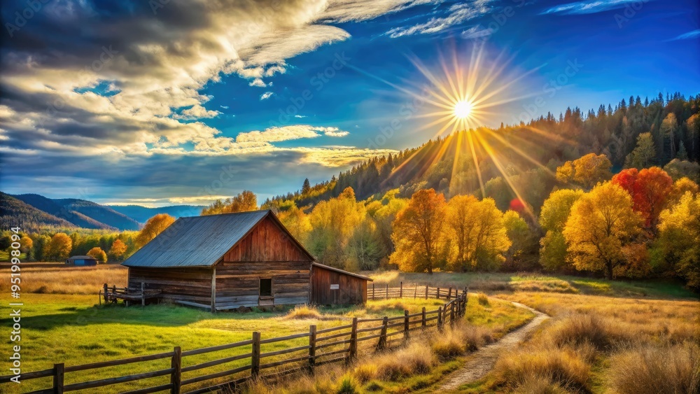 vibrant rustic country huntinglandscape blue sky warm sunlight sharp texture vibrant rustic country huntinglandscape blue sky warm sunlight sharp texture
