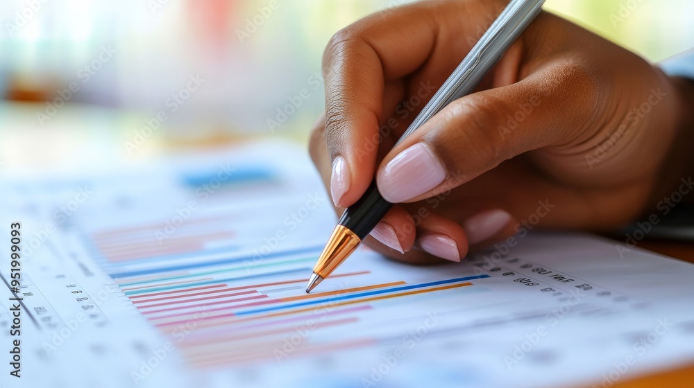 Data-Driven Insights: A businesswoman's hand deftly analyzes financial charts with a pen, highlighting the meticulous attention to detail in strategic planning. Data-Driven Insights: A businesswoman's hand deftly analyzes financial charts with a pen, highlighting the meticulous attention to detail in strategic planning.