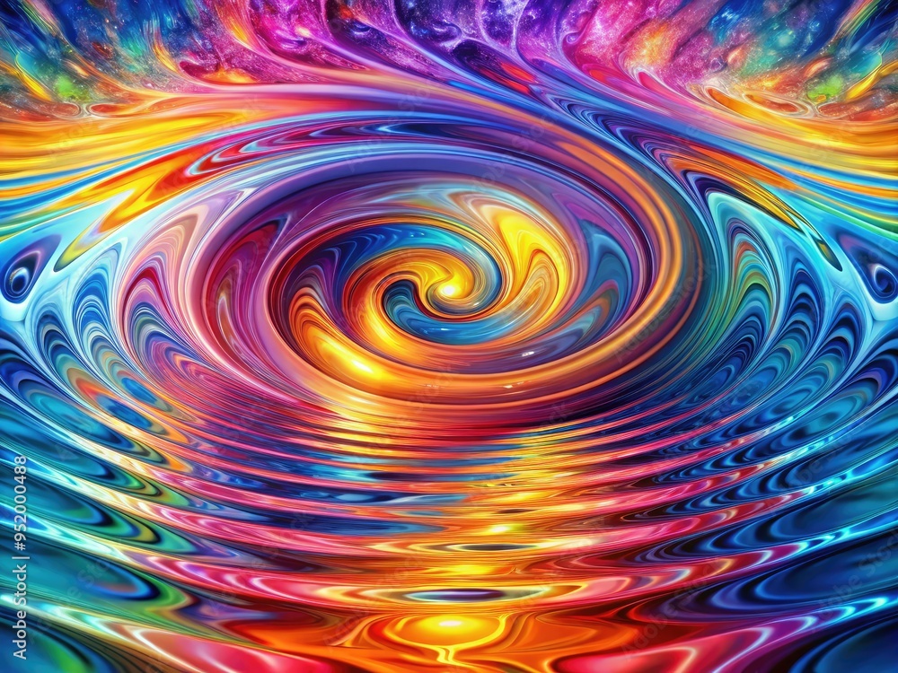 Obraz premium hypnotic spiral water ripples merging with psychedelic vector patterns vibrant bright colors swirling abstract cosmic dreamscapes