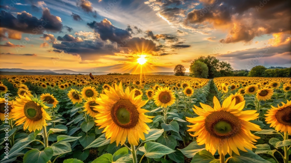 Fototapeta premium rustic sunflower fields whispers golden hour serenity