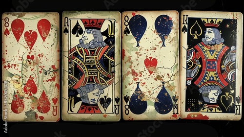 vintage Bloodstained Playing Cards on Dark Background
