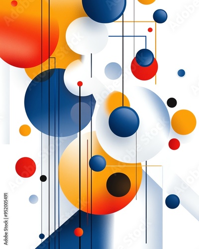 Abstract geometric design with vibrant colors and overlapping shapes.