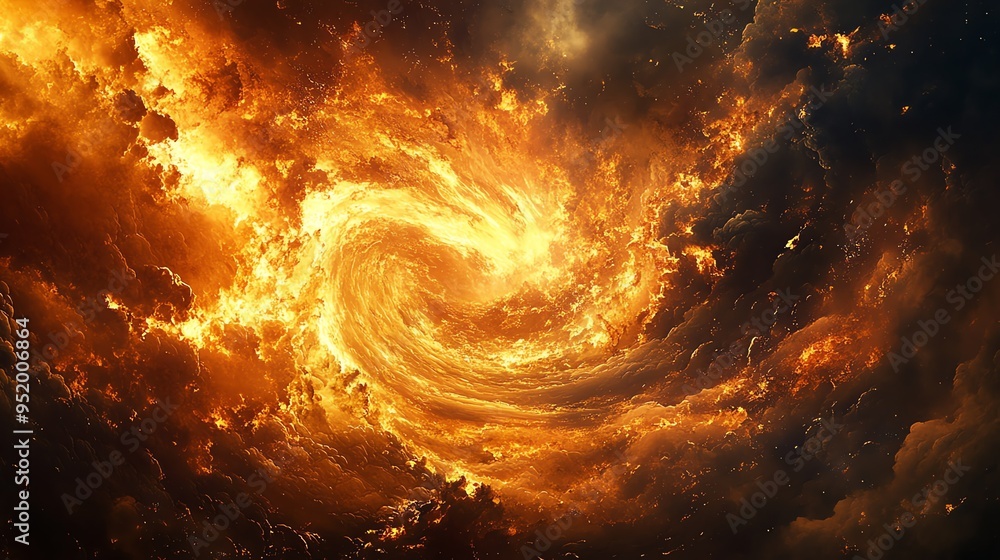 A swirling vortex of fire and smoke creates a mesmerizing and dramatic scene. A swirling vortex of fire and smoke creates a mesmerizing and dramatic scene.
