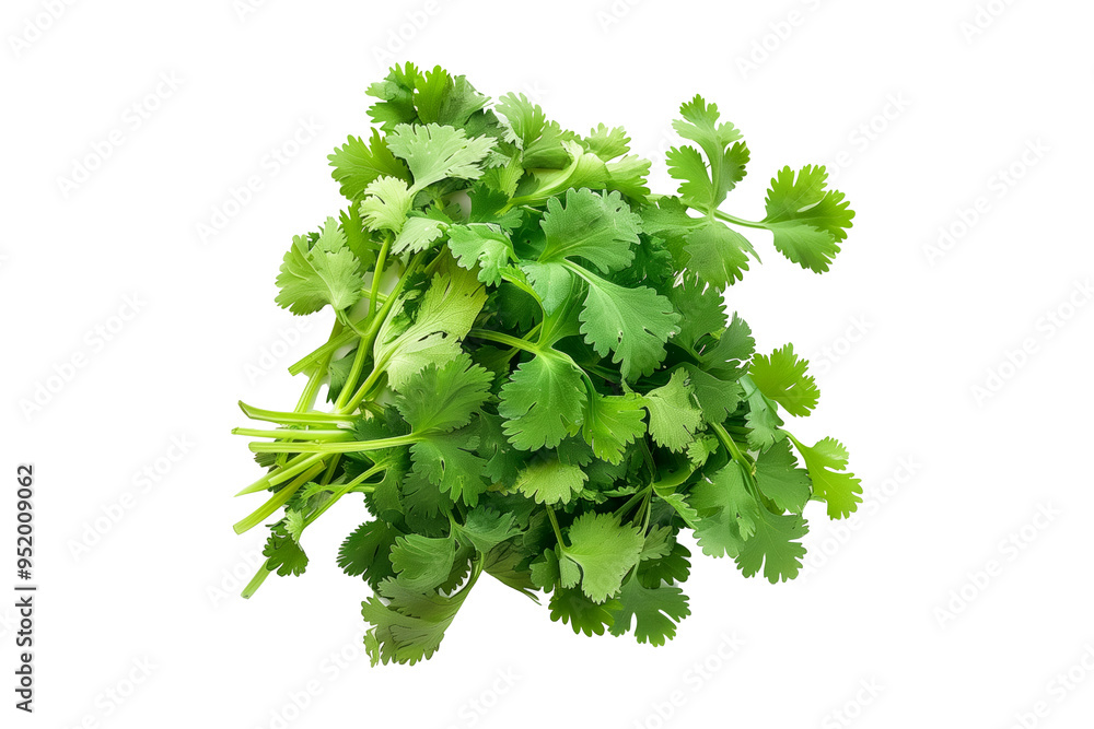 A vibrant bunch of cilantro with lush green leaves isolated on a white transparent background. Perfect for salads, various cooking methods, and healthy, nutritious dishes A vibrant bunch of cilantro with lush green leaves isolated on a white transparent background. Perfect for salads, various cooking methods, and healthy, nutritious dishes