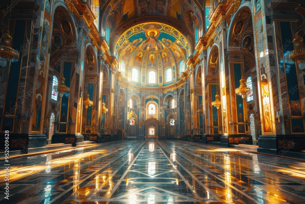 The intricate and ornately decorated interior of a majestic cathedral, showcasing stunning architectural design and breathtaking craftsmanship The intricate and ornately decorated interior of a majestic cathedral, showcasing stunning architectural design and breathtaking craftsmanship
