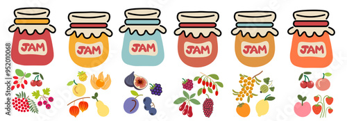 color isolated jam jars vector illustrations. element for banner poster print design decor backgrounds