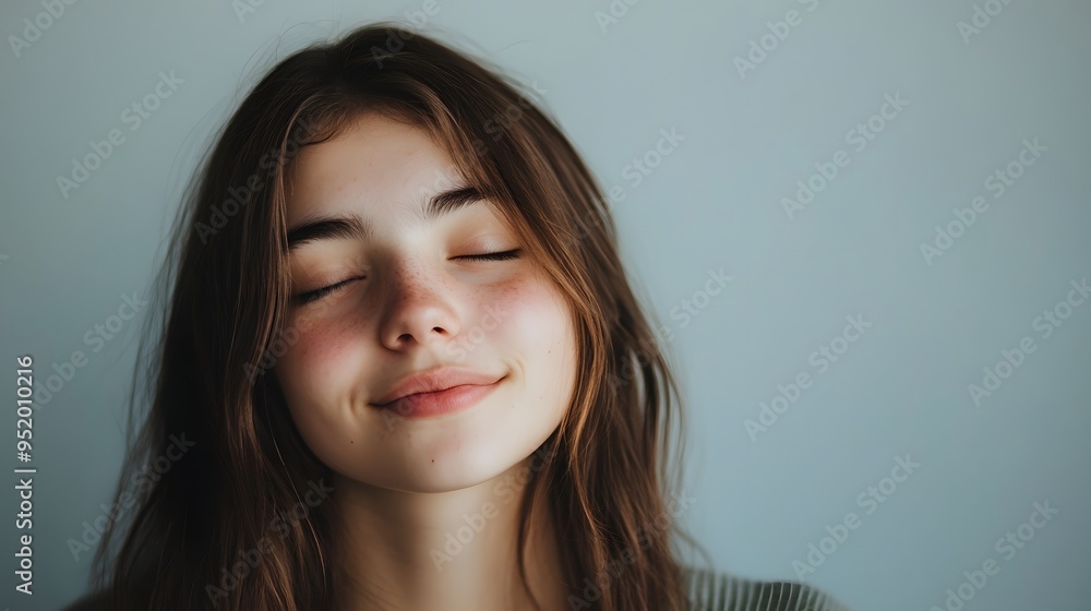 66. A young adult demonstrating shyness with a shy smile and downturned eyes 66. A young adult demonstrating shyness with a shy smile and downturned eyes