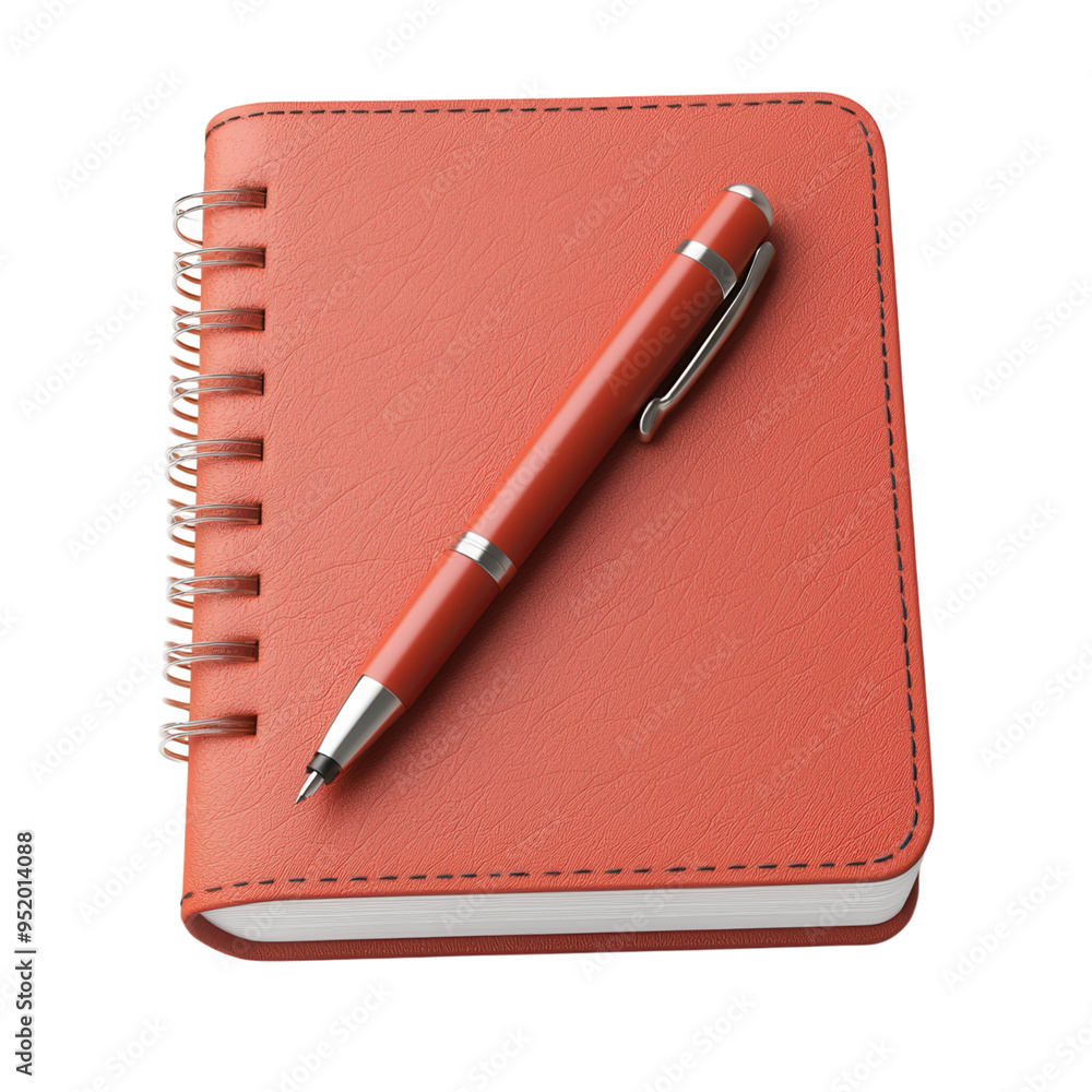 Stylish orange notebook with a silver pen, perfect for jotting down ideas and enhancing productivity in any workspace. isolated on a transparent background Stylish orange notebook with a silver pen, perfect for jotting down ideas and enhancing productivity in any workspace. isolated on a transparent background