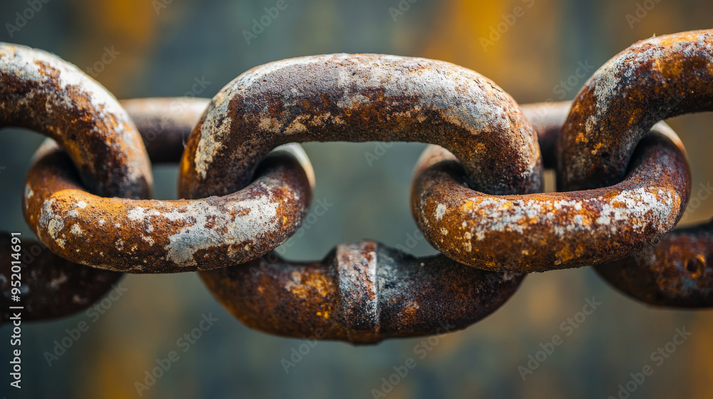 Detailed close-up of weathered, rusty metal chain links, showing signs of corrosion and age, symbolizing strength and decay.
Detailed close-up of weathered, rusty metal chain links, showing signs of corrosion and age, symbolizing strength and decay.