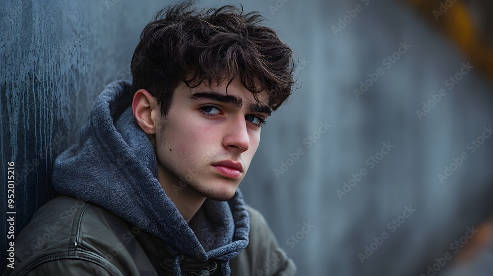 Fototapeta premium 61. A young adult expressing disappointment with a downcast look and sad eyes