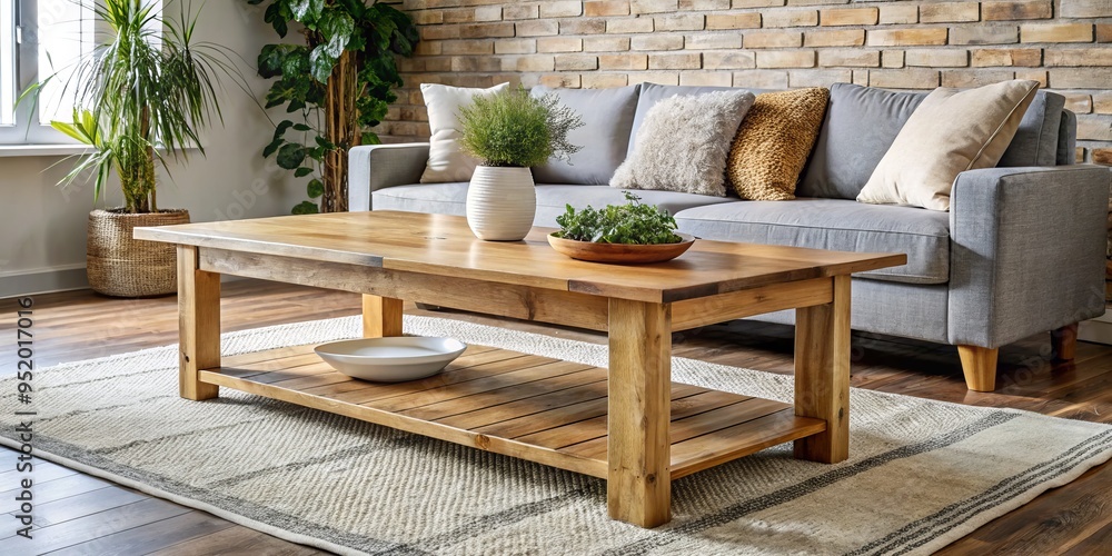 a photo image of a stylish wooden coffee table featuring a natural finish, rustic wooden planks, and a minimalistic design with clean lines. a photo image of a stylish wooden coffee table featuring a natural finish, rustic wooden planks, and a minimalistic design with clean lines.