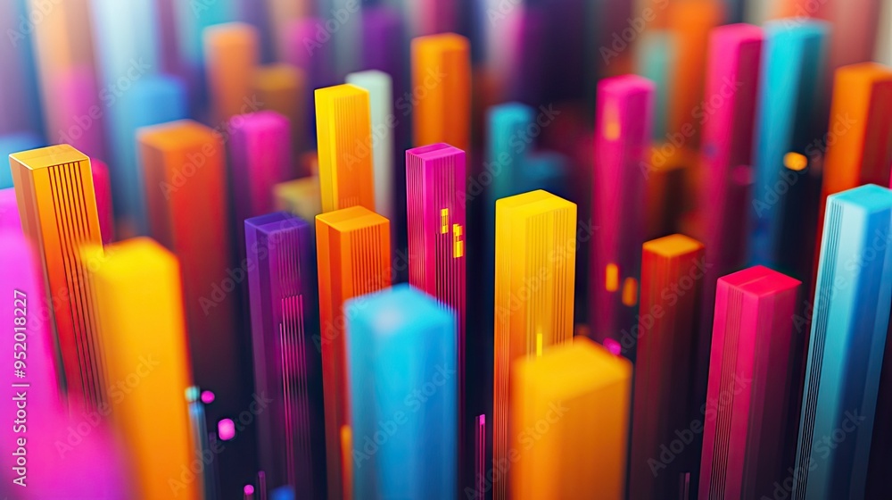 A close-up of a 3D histogram with varying bar heights and depths, highlighting the distribution of data across different categories. A close-up of a 3D histogram with varying bar heights and depths, highlighting the distribution of data across different categories.