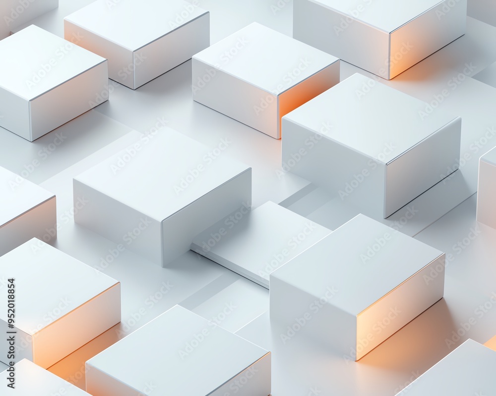 Abstract geometric pattern of white cubes with glowing light. Abstract geometric pattern of white cubes with glowing light.