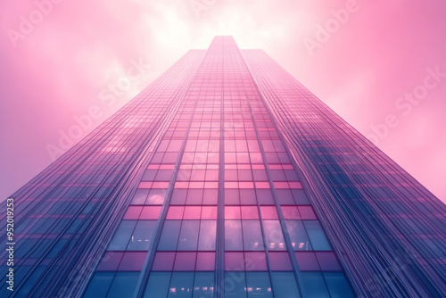 Wallpaper Mural A skyscraper reflecting the city skyline, isolated on a pastel lavender background, Torontodigital.ca