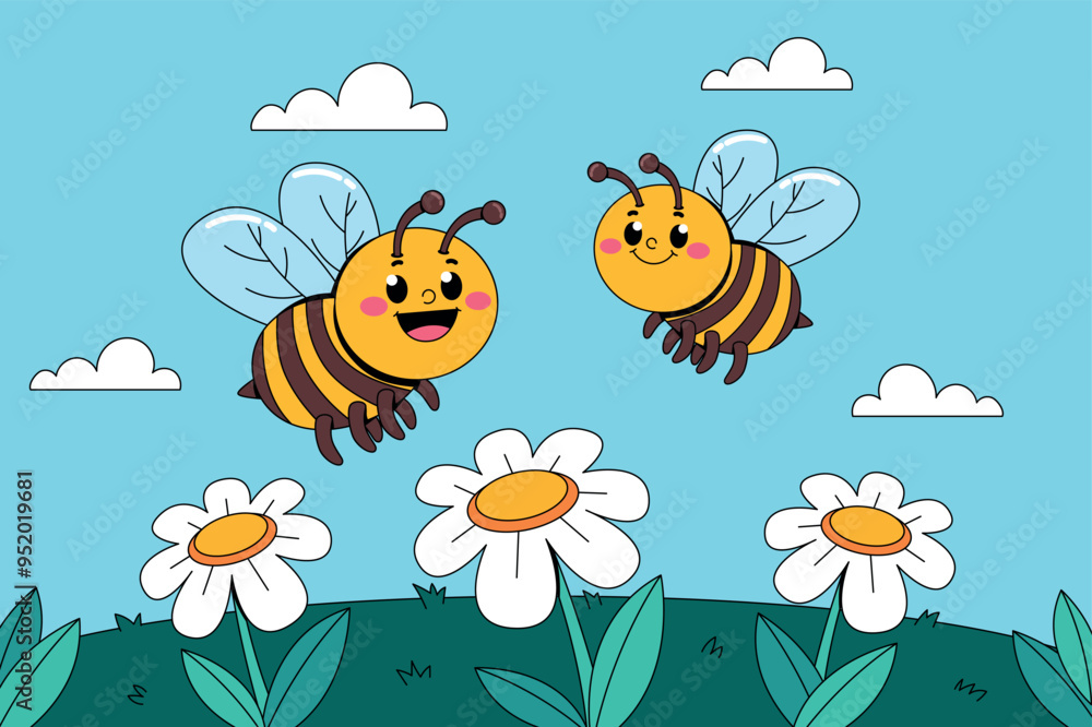 Cute bee with white flowers Cute bee with white flowers