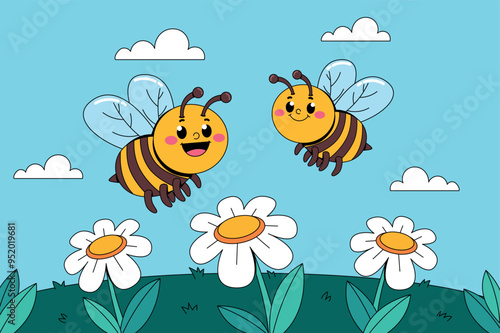 Cute bee with white flowers 