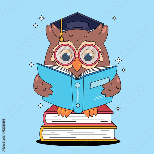 Cartoon owl reading book photo