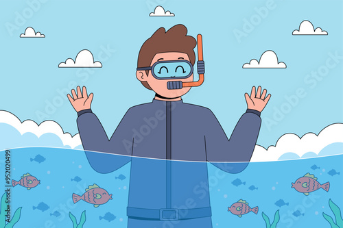 man snorkeling with fish
