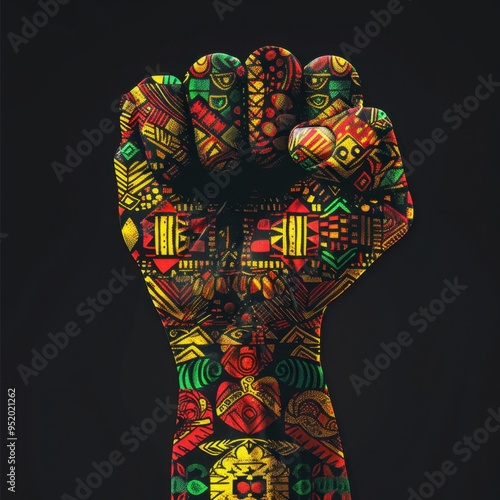 Black History Month, Raised Hand Fist Pan African Colors theme