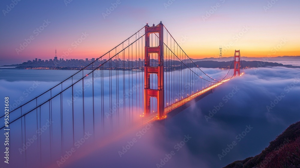 Obraz premium Golden Gate Bridge Fog Sunrise San Francisco Bay