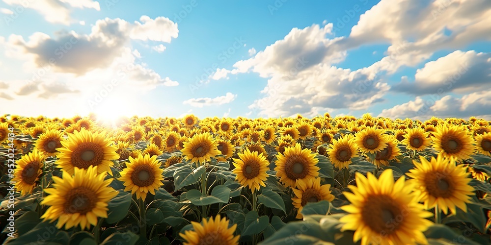 Fototapeta premium a large field of sunflowers with a sky background 