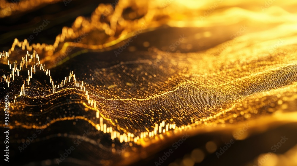 A detailed shot of a 3D gold surface graph with a polished gold topography, representing complex financial data relationships and market trends in a premium style. A detailed shot of a 3D gold surface graph with a polished gold topography, representing complex financial data relationships and market trends in a premium style.