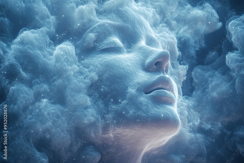 A nebula cloud in the shape of a human face, isolated on a pastel gray background, A nebula cloud in the shape of a human face, isolated on a pastel gray background,