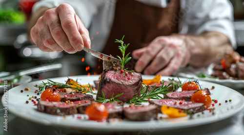 close up image of a fine dining chef finishing