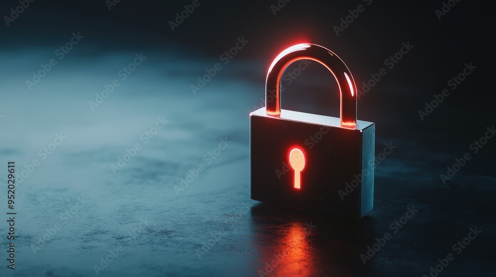 Fototapeta premium A glowing padlock with a fingerprint scanner on a digital screen, representing secure access and data protection.